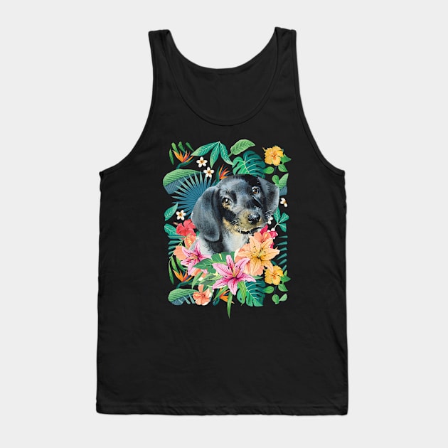 Tropical Black Tan Dachshund Doxie 1 Tank Top by LulululuPainting